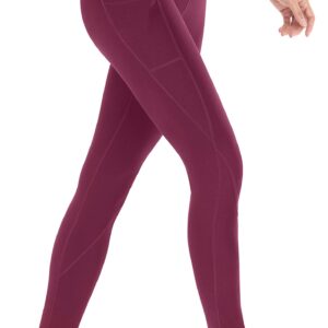 Heathyoga Women's Yoga Pants Leggings with Pockets for Women High Waist Yoga Pants with Pockets Workout Leggings Tights Wine