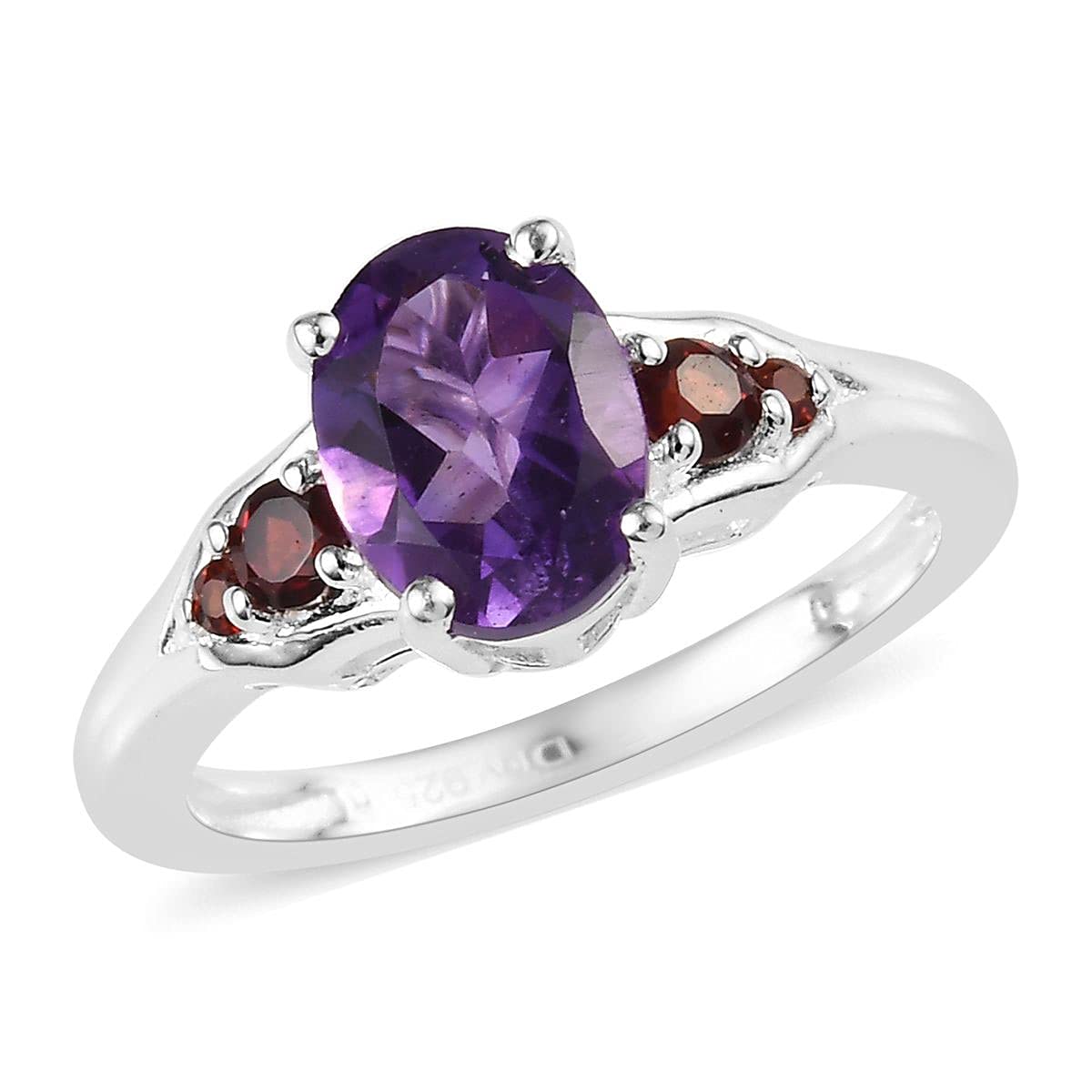 SHOP LC Garnet Amethyst Ring 925 Sterling Silver Statement Jewelry Red Garnet Ring Purple Amethyst Rings for Women Size 6 Birthday Gifts for Women