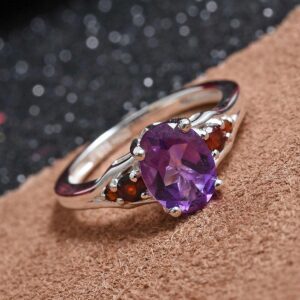 SHOP LC Garnet Amethyst Ring 925 Sterling Silver Statement Jewelry Red Garnet Ring Purple Amethyst Rings for Women Size 6 Birthday Gifts for Women