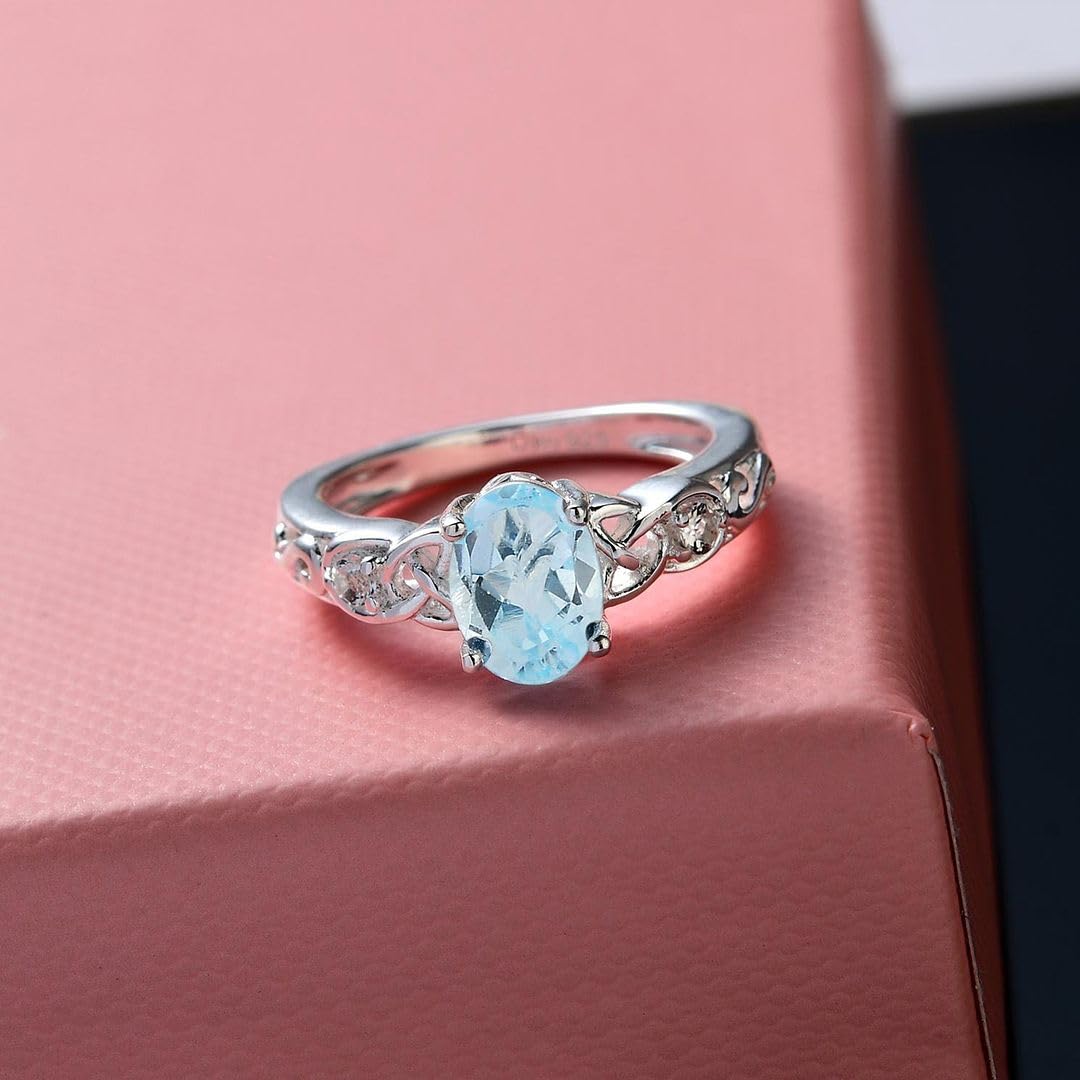 925 Sterling Silver Sky Blue White Topaz Statement November Birthstone Ring For Women Jewelry Size 7 Cttw 1.2 Unique Birthday Gifts for Women