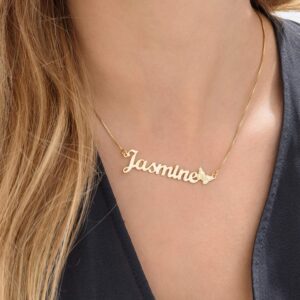 MyNameNecklace Women's Personalized Necklace with Butterfly Charm - Custom Gift- 10K Solid Gold Pendant