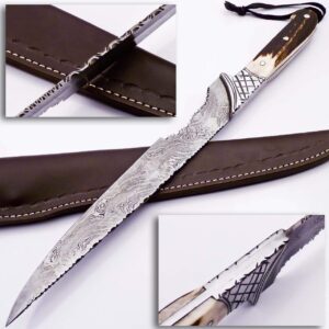 custom damascus knife hunting knife outdoor knife with stag antler handle