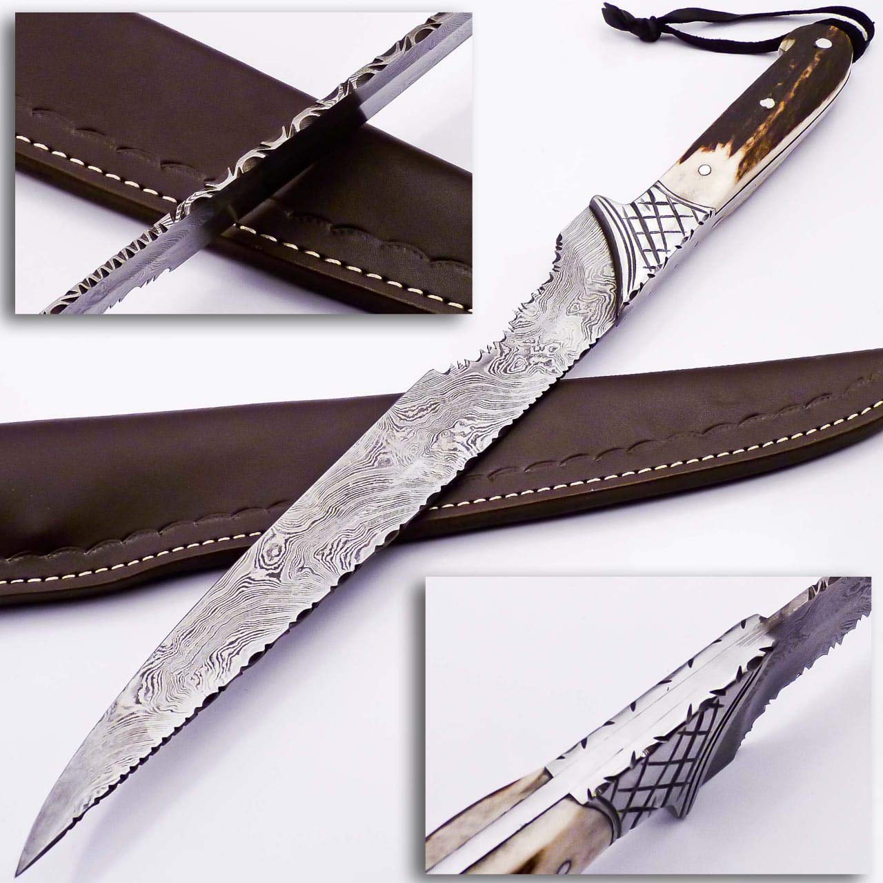 Custom Damascus Knife Hunting Knife Outdoor Knife With Stag Antler Handle