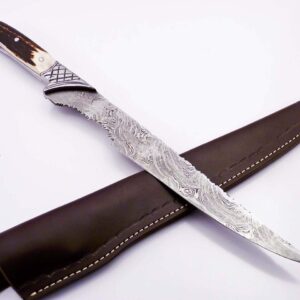 Custom Damascus Knife Hunting Knife Outdoor Knife With Stag Antler Handle