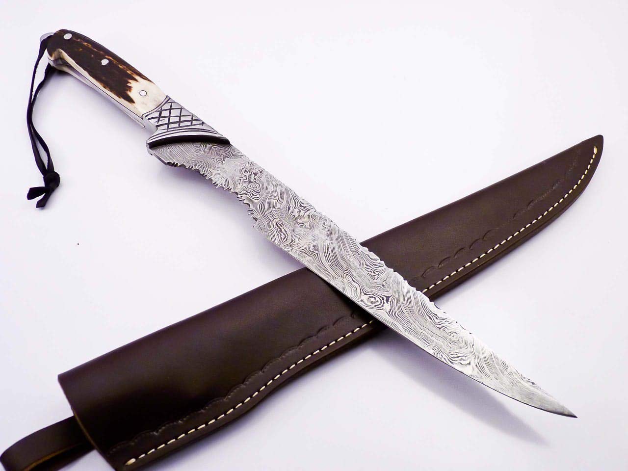 Custom Damascus Knife Hunting Knife Outdoor Knife With Stag Antler Handle