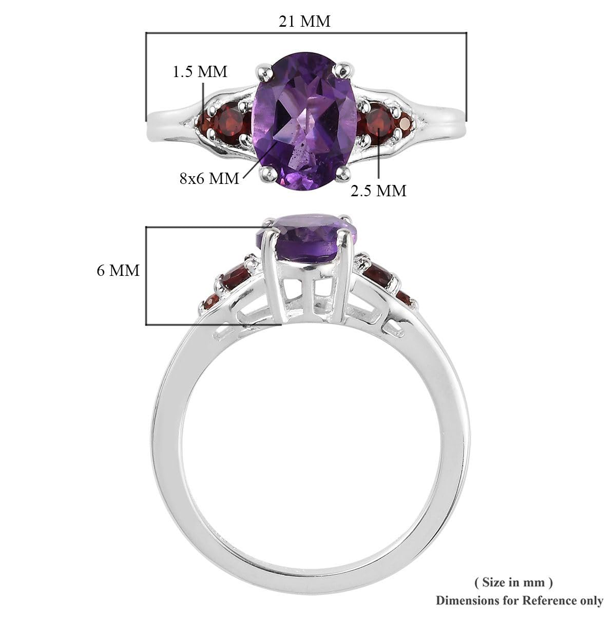 SHOP LC Garnet Amethyst Ring 925 Sterling Silver Statement Jewelry Red Garnet Ring Purple Amethyst Rings for Women Size 10 Birthday Gifts for Women