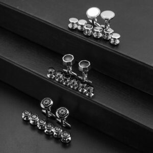 HAWSON Black Cufflinks Tuxedo Studs Set for Men - 2 Pcs Cufflinks with 6 Pieces Studs in Gift Box