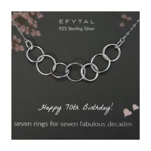 efytal happy 70th birthday gifts for women necklace, sterling silver 7 rings seven decades necklaces gift ideas