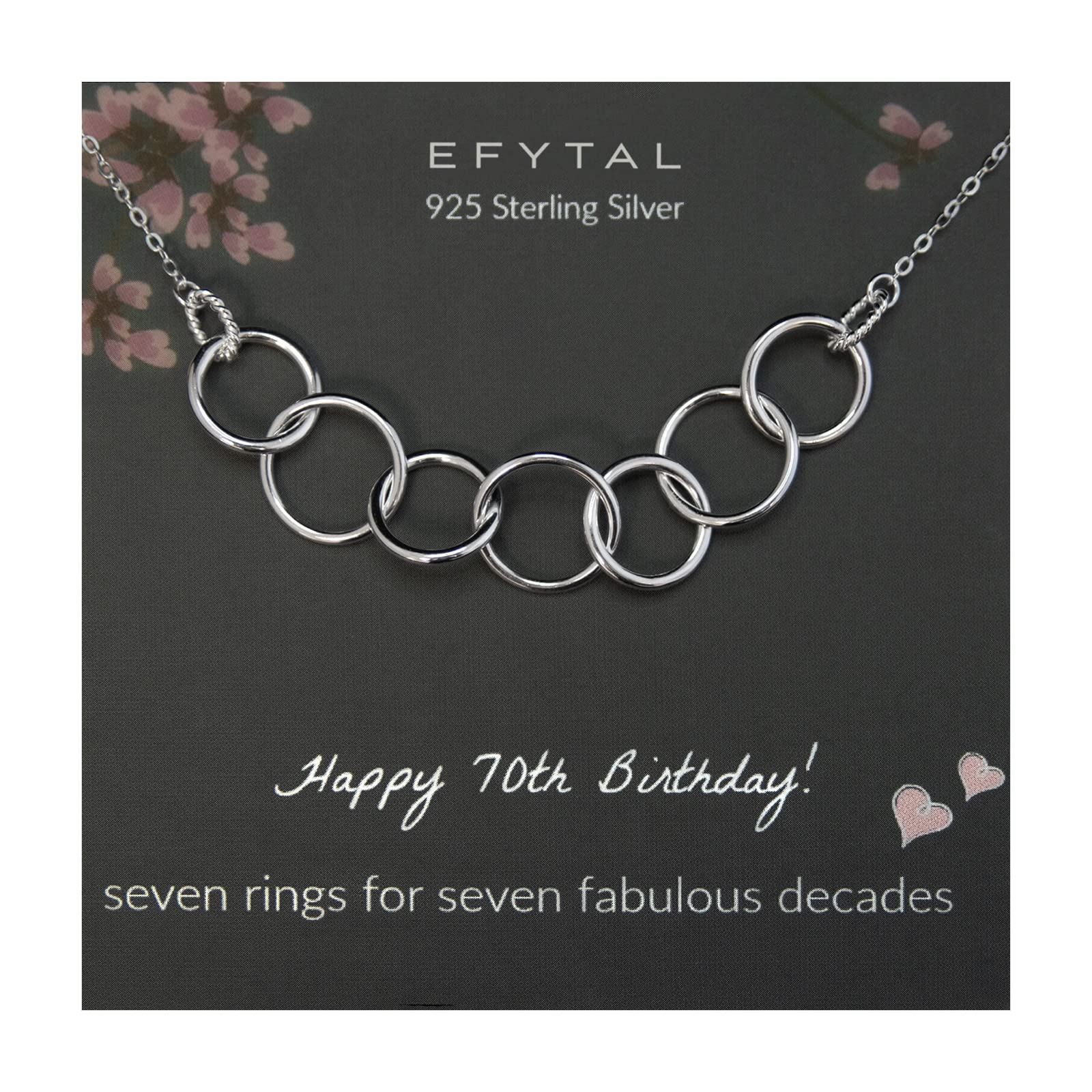 EFYTAL Happy 70th Birthday Gifts for Women Necklace, Sterling Silver 7 rings seven Decades Necklaces Gift Ideas