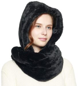 fashion 21 women's thick & soft faux fur infinity hood scarf head scarf shawl wrap (hooded - black)