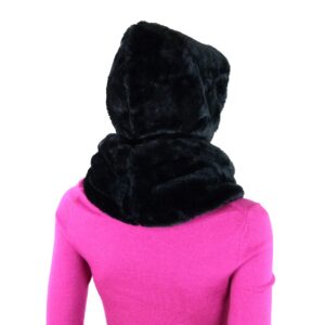 Fashion 21 Women's Thick & Soft Faux Fur Infinity Hood Scarf Head Scarf Shawl Wrap (Hooded - Black)