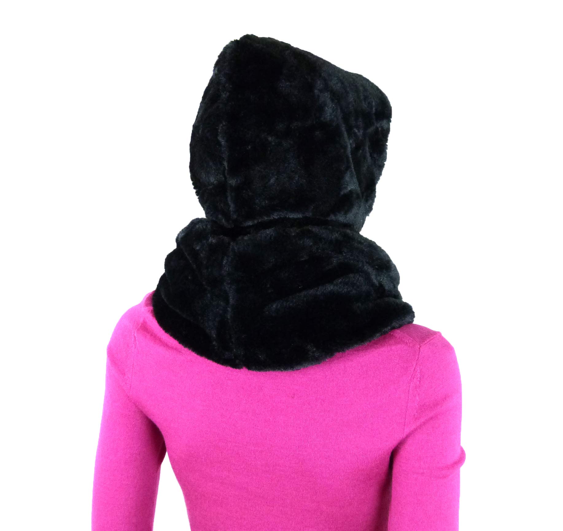 Fashion 21 Women's Thick & Soft Faux Fur Infinity Hood Scarf Head Scarf Shawl Wrap (Hooded - Black)