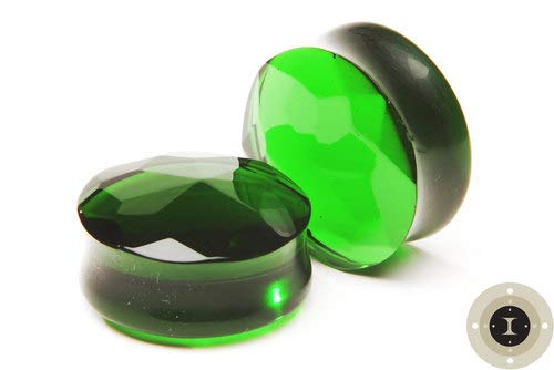 Intrepid Jewelry Green Faceted Glass Plugs Double-Flared (0ga (8mm))