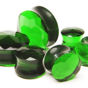 Intrepid Jewelry Green Faceted Glass Plugs Double-Flared (0ga (8mm))