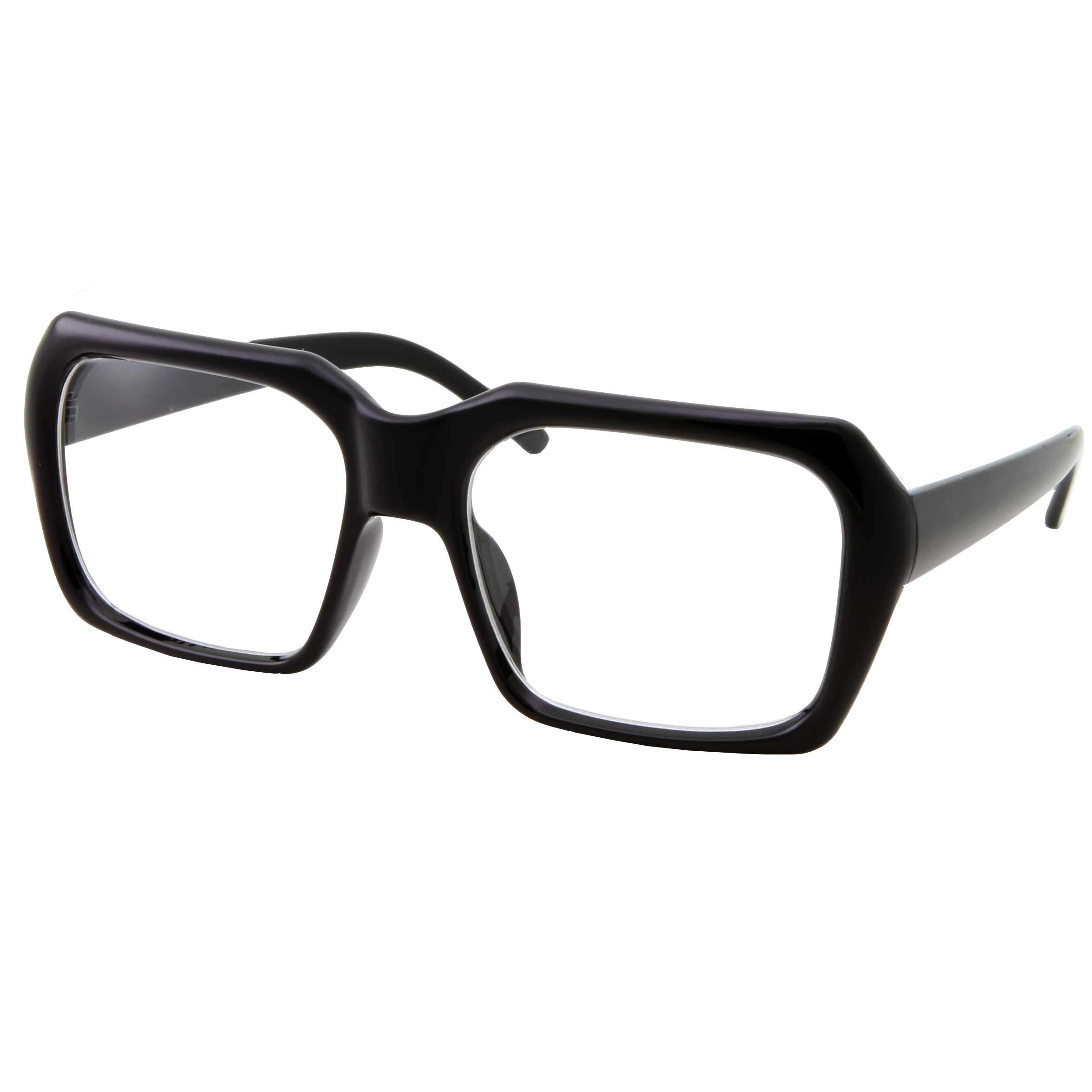 grinderPUNCH XL Oversized Black Nerd Clear Glasses - Men and Women - Square Costume (Black)