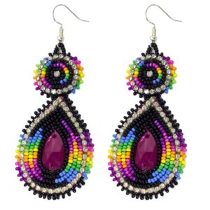 handmade seed beaded teardrop hook earrings (purple black)