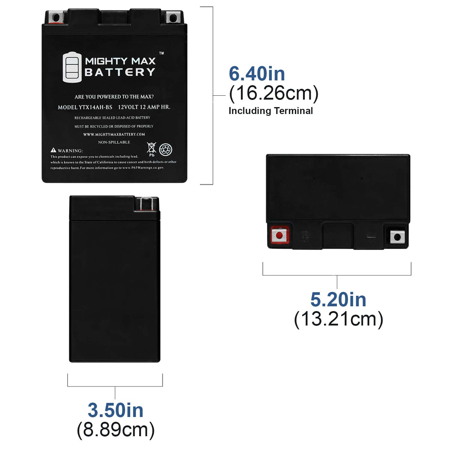 Mighty Max Battery YTX14AH-BS 12V 12Ah Battery Replaces Polaris Trail Boss 330CC 03-09