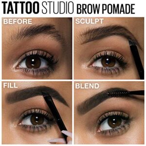 Maybelline TattooStudio Brow Pomade Long Lasting, Buildable, Eyebrow Makeup, Deep Brown, 1 Count