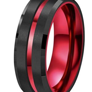 RoyalKay 8mm Red Black Tungsten Wedding Band Ring Men Women Matte Finish Red Grooved Engraved I Love You Comfort Fit Size 6 To 16(8mm,10)