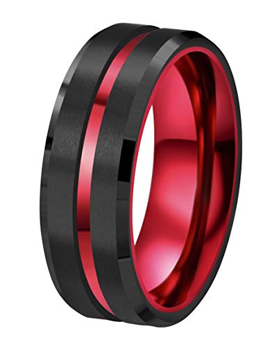 RoyalKay 8mm Red Black Tungsten Wedding Band Ring Men Women Matte Finish Red Grooved Engraved I Love You Comfort Fit Size 6 To 16(8mm,10)