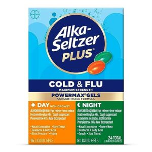 alka-seltzer plus power max cold and flu medicine, day+night, - maximum strength (per 4 hour dose) relief cold and flu medicine for adults and children 12 years and older, 24 count, packaging may vary