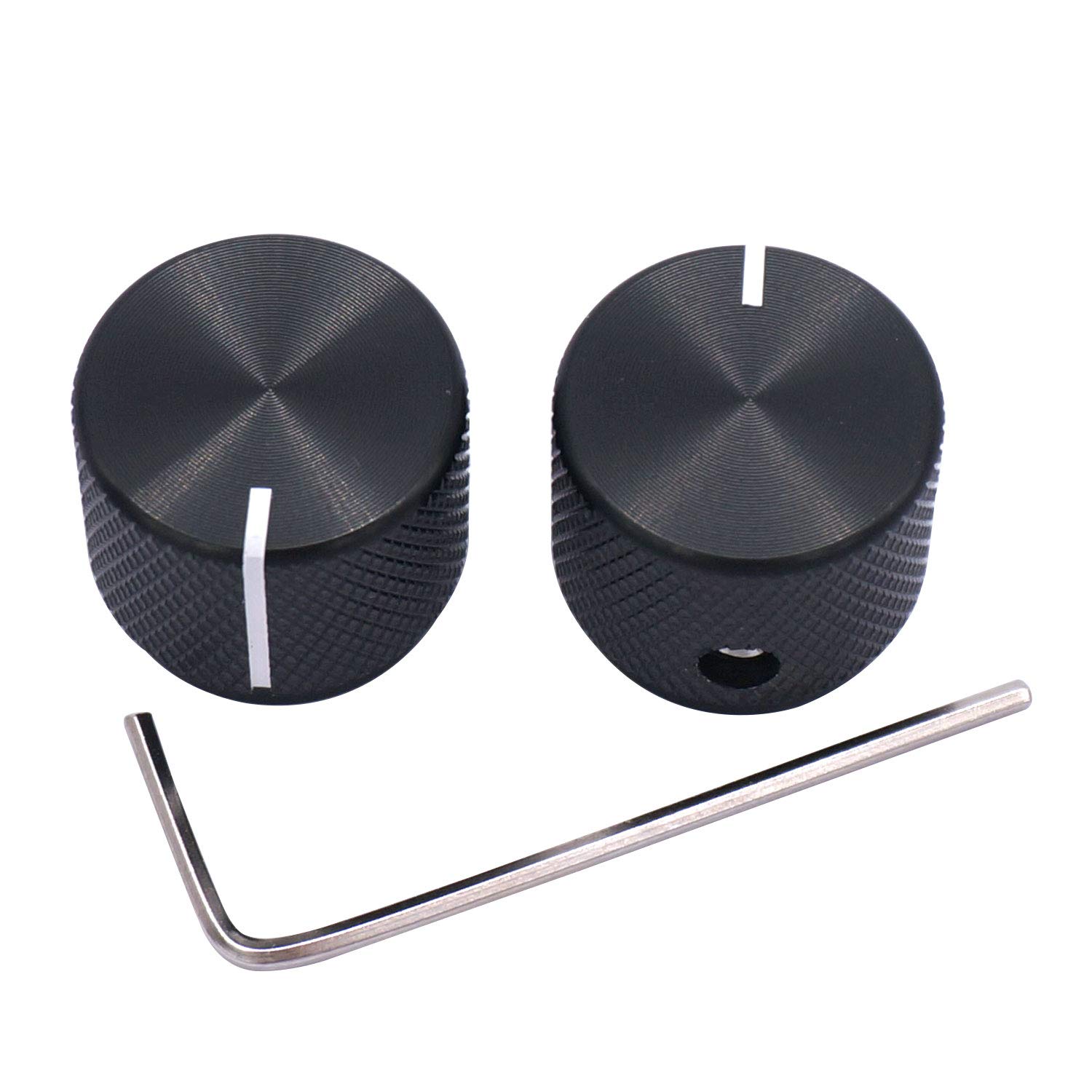 Taiss 2pcs Guitar Knob,Black Aluminum Rotary Electronic Control Potentiometer Knob,Volume Control Knob,Audio knob,Electric Guitar Knob,Switch Knob,20mm Dia. x 17mm Height for 6 mm Diameter Shaft