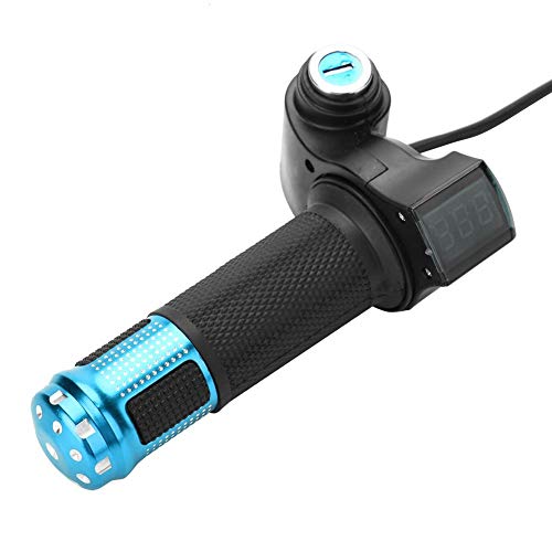 Bike Throttle Grip 4 Colors Throttle Grips with LED Display Screen Handle with Key Knock for Electric Bike(Blue)