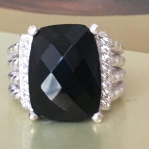 Designer Inspired Twisted Cable 16x12mm Black Onyx Checkerboard Cushion Ring Size 7, 9 (8)