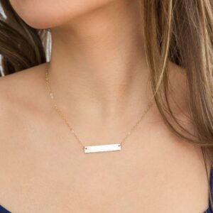 Dreamdecor Custom Bar Necklace Engraved Bar Pendant Neckalce Personalized Horizontal Bar Name Necklace for Women