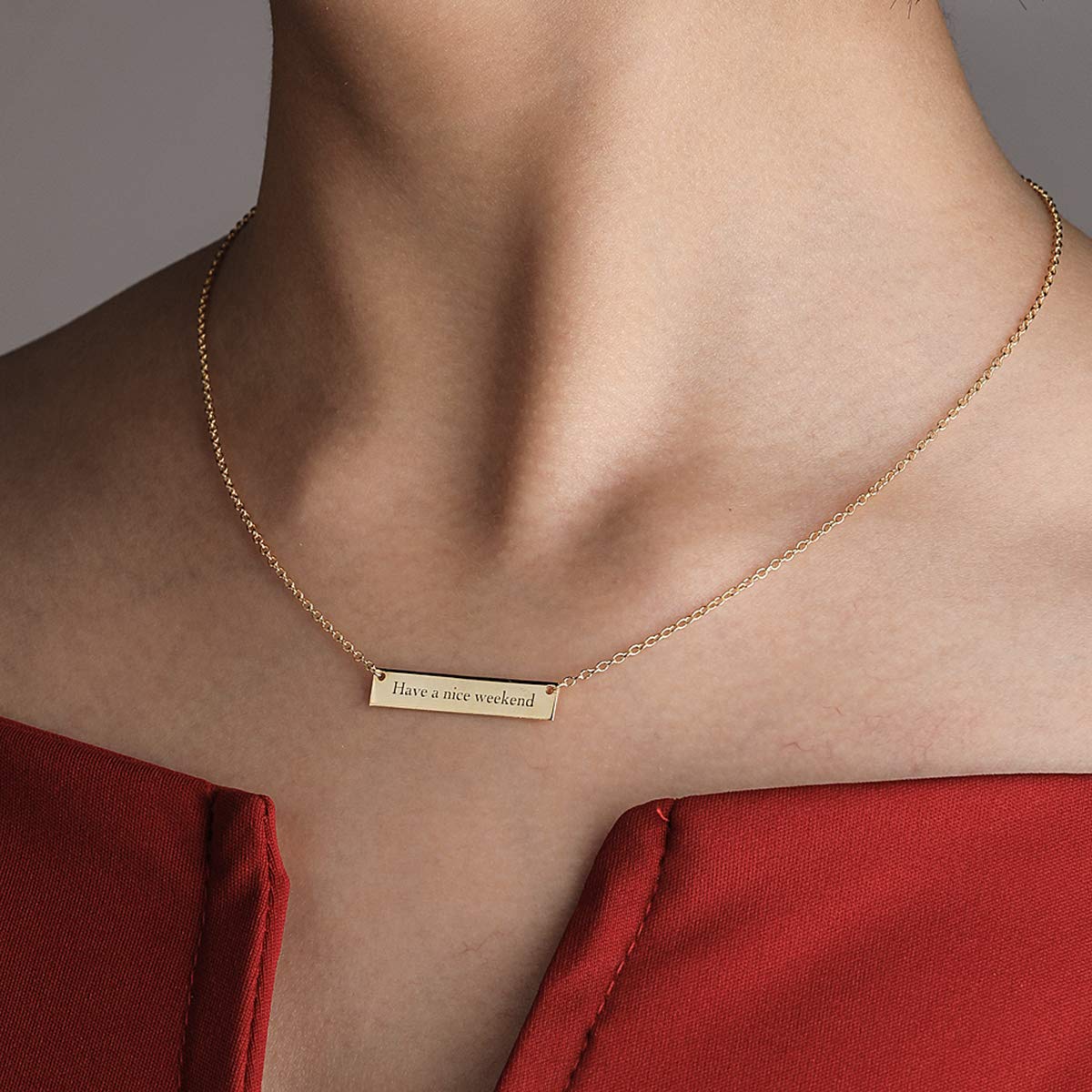 Dreamdecor Custom Bar Necklace Engraved Bar Pendant Neckalce Personalized Horizontal Bar Name Necklace for Women