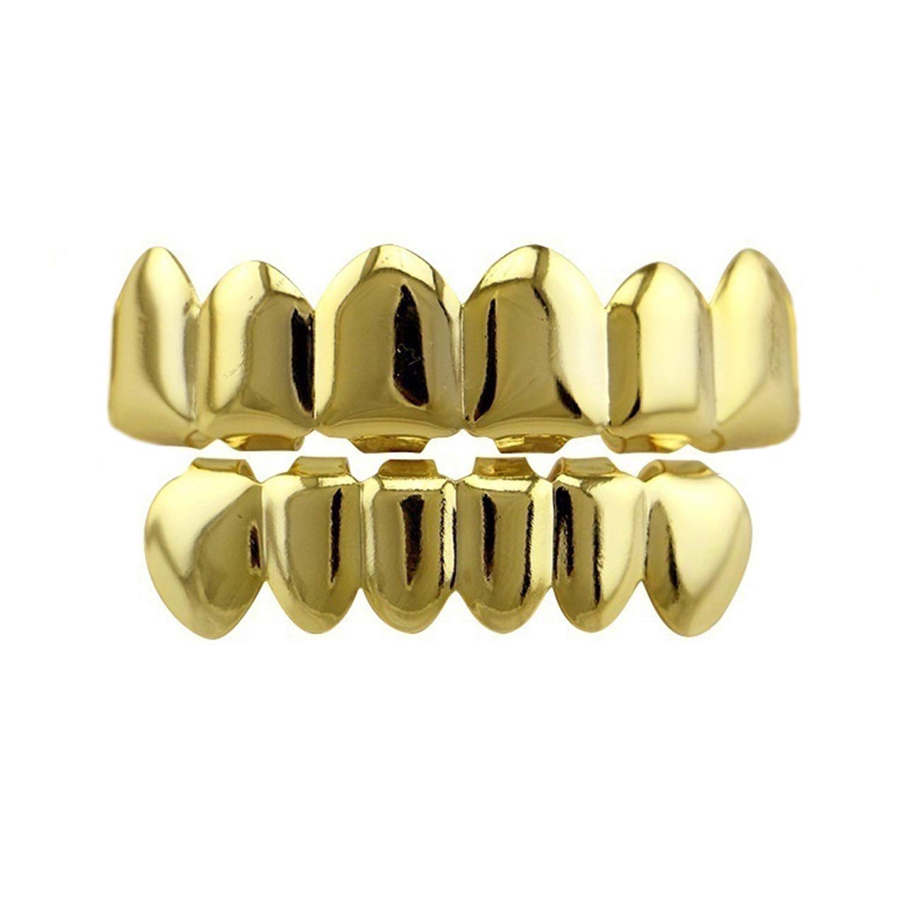 24K Gold Plated Punk Custom Fit Teeth Grillz Caps Top & Bottom Grill Set Removable Hip Hop Mouth Grills For Women Men Gift Halloween Party Photo Fancy Dress Accessories Gold