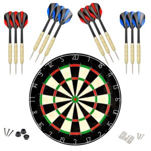 LinkVisions Sisal/Bristle Dartboard with Staple-Free Bullseye 17.8” x1.5 and 12 Steel Tip Darts 18g, Dartboard Mounting Kits Included