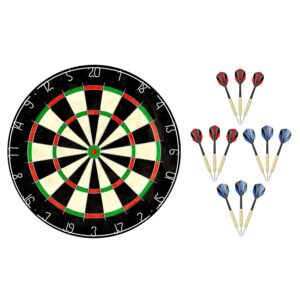 LinkVisions Sisal/Bristle Dartboard with Staple-Free Bullseye 17.8” x1.5 and 12 Steel Tip Darts 18g, Dartboard Mounting Kits Included