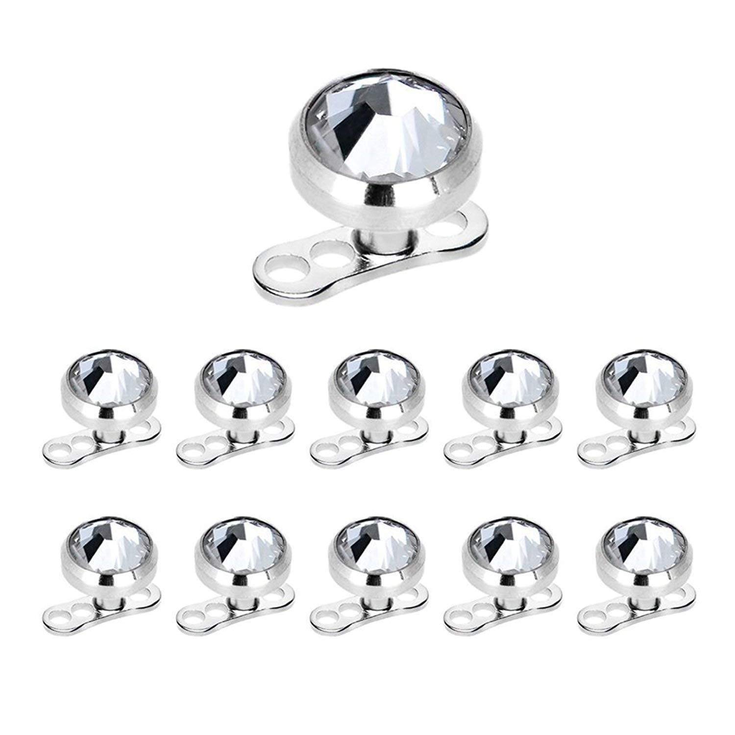 BodyJewelryOnline Dermal Anchors Tops and Bases 14g 5 mm and 6 mm Clear CZ 316L Package of 11 Surgical Steel