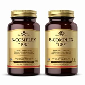 Solgar B-Complex "100" - 100 Vegetable Capsules, Pack of 2 - Energy Metabolism, Cardiovascular Health, Nervous System Support - Non-GMO, Vegan, Gluten Free - 200 Total Servings