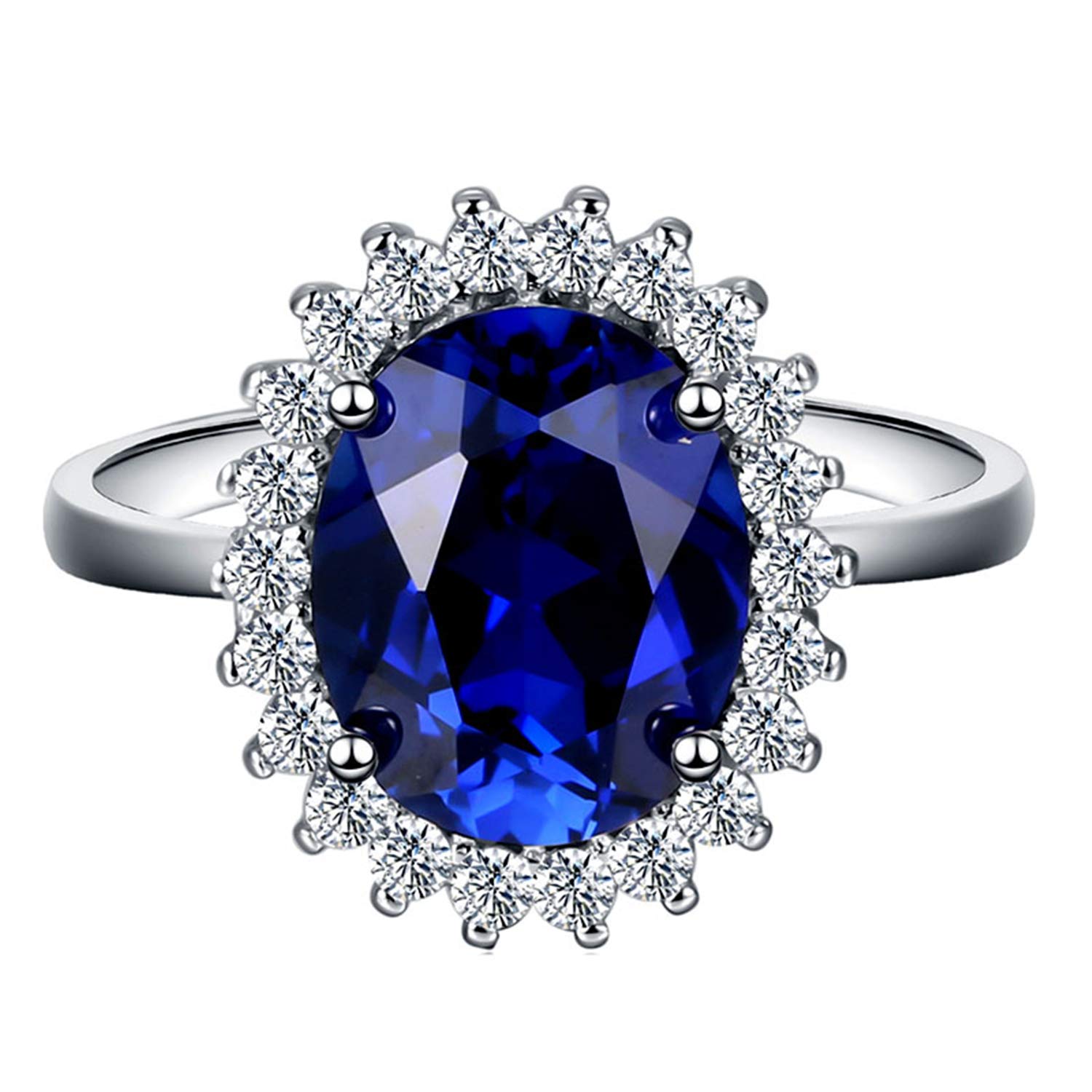 ZHUANBAI Ring of Princess Diana S925 Silver Oval Blue Stone Colored Stones Rings Prong Setting Women (10X12mm)