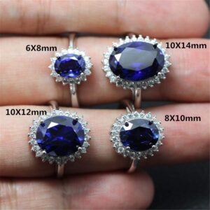 ZHUANBAI Ring of Princess Diana S925 Silver Oval Blue Stone Colored Stones Rings Prong Setting Women (10X12mm)