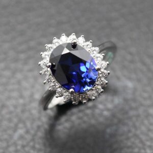 ZHUANBAI Ring of Princess Diana S925 Silver Oval Blue Stone Colored Stones Rings Prong Setting Women (10X12mm)