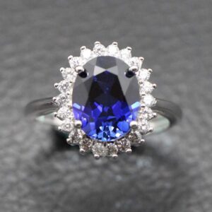 ZHUANBAI Ring of Princess Diana S925 Silver Oval Blue Stone Colored Stones Rings Prong Setting Women (10X12mm)