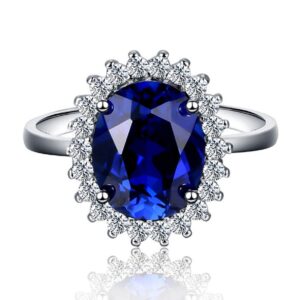 ZHUANBAI Ring of Princess Diana S925 Silver Oval Blue Stone Colored Stones Rings Prong Setting Women (10X12mm)