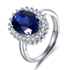 ZHUANBAI Ring of Princess Diana S925 Silver Oval Blue Stone Colored Stones Rings Prong Setting Women (10X12mm)