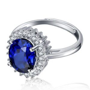 ZHUANBAI Ring of Princess Diana S925 Silver Oval Blue Stone Colored Stones Rings Prong Setting Women (10X12mm)