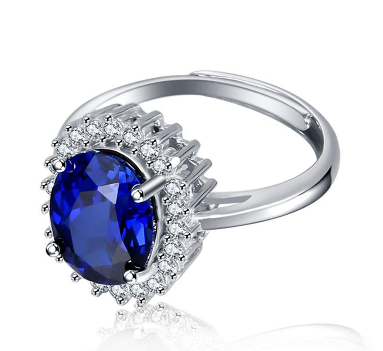 ZHUANBAI Ring of Princess Diana S925 Silver Oval Blue Stone Colored Stones Rings Prong Setting Women (10X12mm)