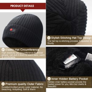 SVPRO Rechargeable Battery Heated Beanie Hat,7.4V Li-Polymer Battery Warm Winter Heated Cap, Heated Hat Work up to 7H with 3 Heat Settings