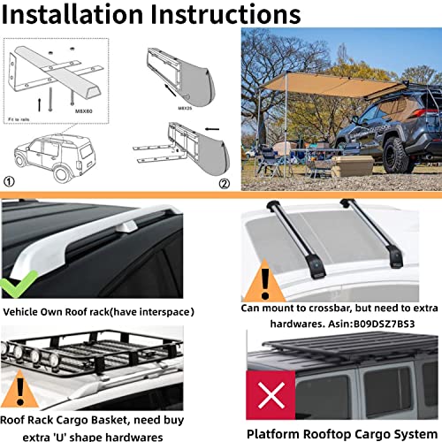 DANCHEL OUTDOOR Car Awning Pull-Out Roof Rack Vehicle Awning UPF50+ Sun Shelter Canopy for SUV Truck Camper Overland Camping, 4.9x6.5ft Khaki