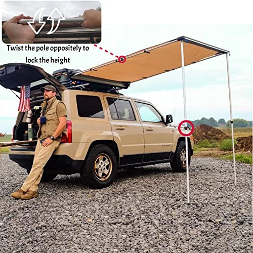 DANCHEL OUTDOOR Car Awning Pull-Out Roof Rack Vehicle Awning UPF50+ Sun Shelter Canopy for SUV Truck Camper Overland Camping, 4.9x6.5ft Khaki