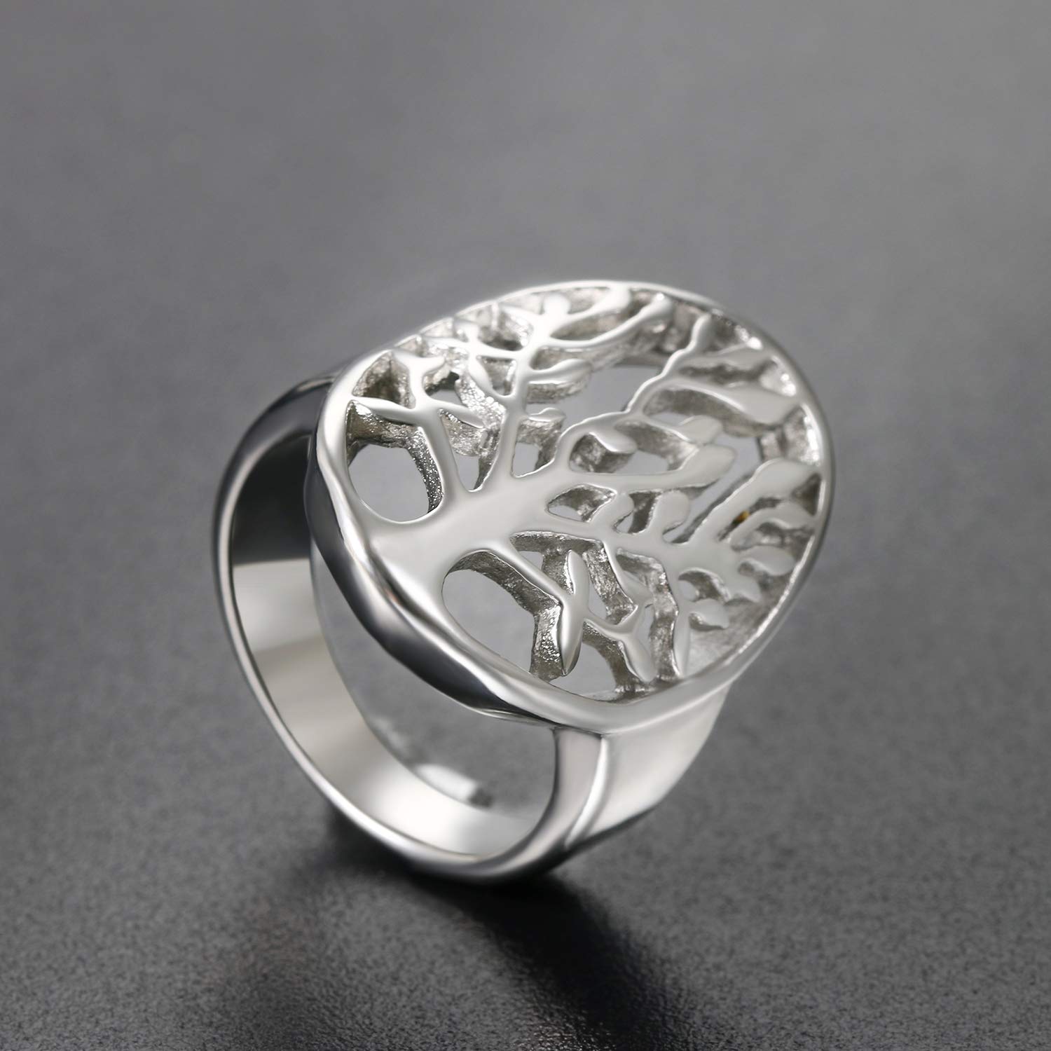 OIDEA Stainless Steel Hollow Tree of Life Wedding Rings for Women,Size 11