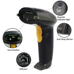 1D Wired Bar Code Scanners Readers for Computers PC, UNIDEEPLY USB Cable Laser Barcode Handheld, Hand Scanning Label UPC EAN Reader Gun Retails for Supermarket, Convenience Store, Warehouse, Black