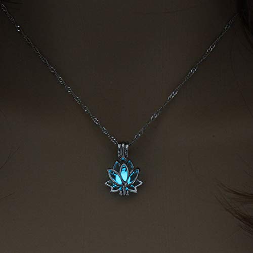 MYANAIL Luminous Lotus Pendant Necklace for Women Hollow Flower Lockets Necklace (Azure)