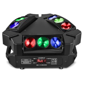 spider moving head lights, u`king dj lights 9 leds heads x 10w rgb stage lighs 12/19 channels dmx-512 and sound activated great for wedding disco party light